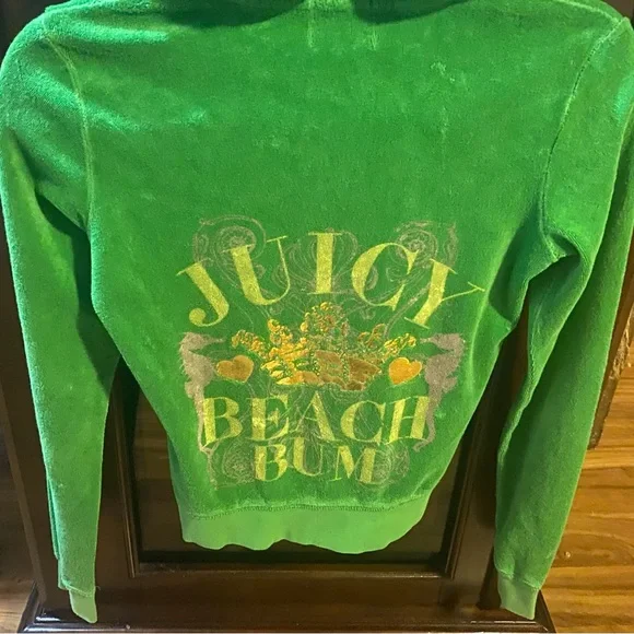 Juicy Couture Vintage Sz S Green Terry Cloth Hoodie w Gold & Crystal Design - Picture 4 of 15
